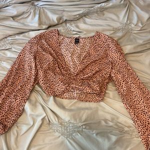 low cut, long sleeve, flowy printed shirt